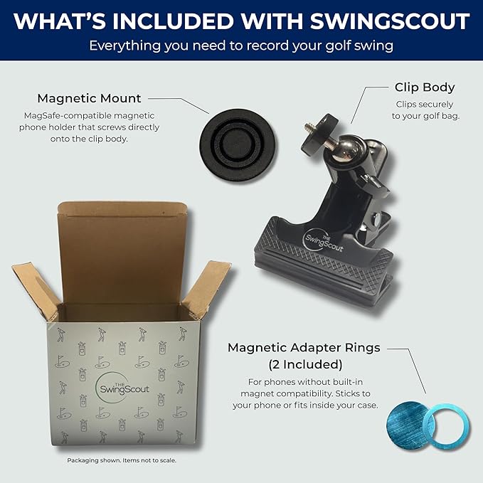SwingScout | Golf Bag Phone Holder | Easy to Use Clip | No Extra Gear Needed | Quick Setup | Fits Any Cellphone | Perfect Golf Gift (MagSafe)