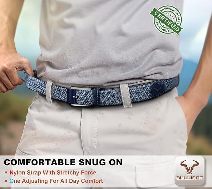 BULLIANT Belt for Men 2Pack,Mens Gift Stretch Braided Web Belt Elastic for Casual Golf Jeans,1 3/8"