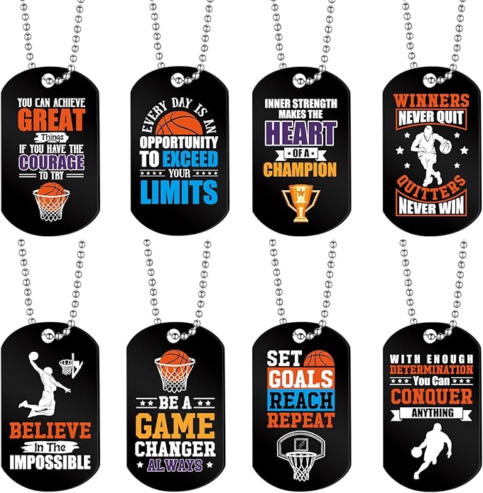 Moukeren 24 Pcs Motivational Dog Tag Necklaces Acrylic Dog Tags with Metal Beaded Chain Encouraging Cheerleaders Gifts for Team Favors