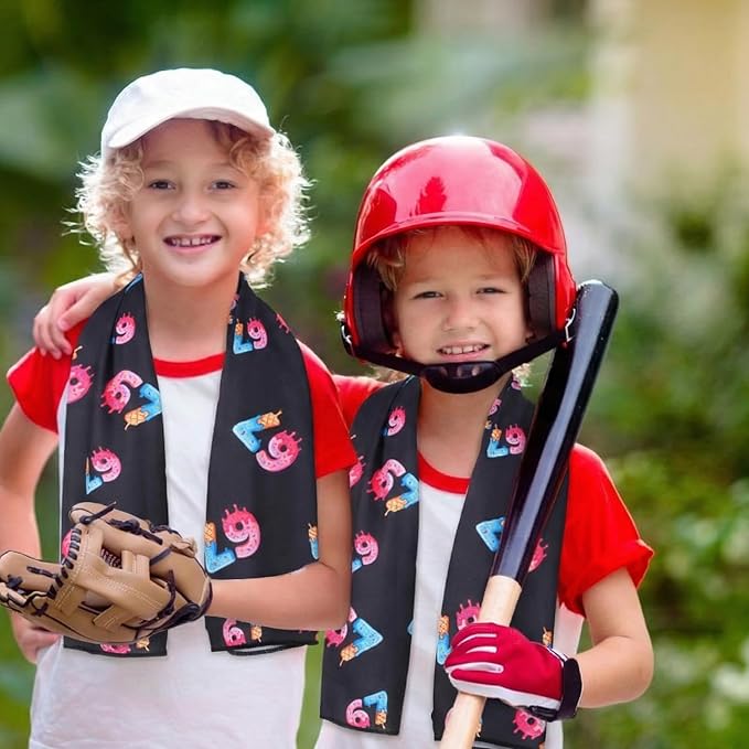 Lounsweer 12 Pcs 67 Ice Cream Drip Towel 6 7 Design Funny Meme Baseball Beach Towel 40"x12" Six Seven Ice Cooling Towels Baseball Team Gift for Hot Weather Workout Gym Sport Party Favors Swim Youth