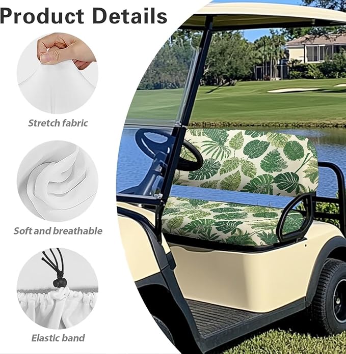 Suobstales Golf Cart Front and Rear Seat Cover Set for EZGO TXT RXV & Club Car DS 2 Passenger, Washable Bench Seat Covers Kit