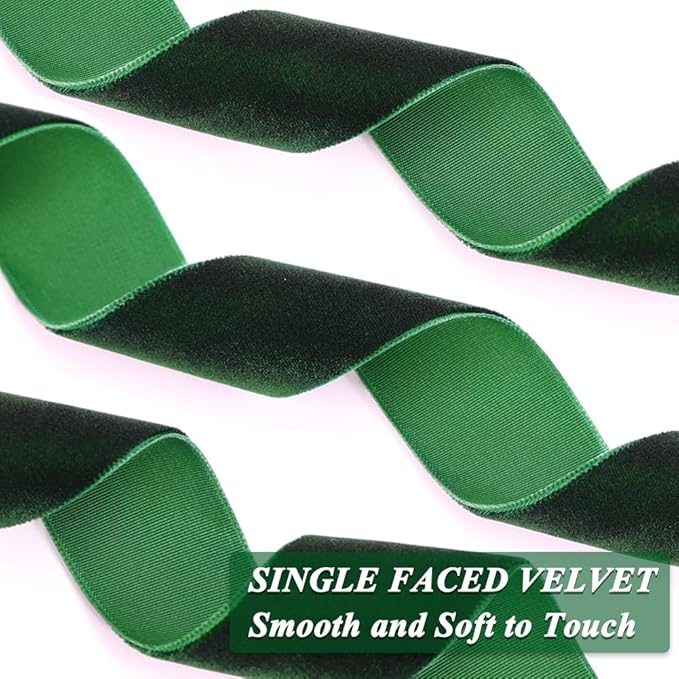 Dark Green Velvet Ribbon, 1 Inch x 20 Yards Single Faced Green Ribbon - Image 2