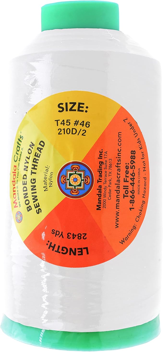 Mandala Crafts Bonded Nylon Thread White Heavy Duty Sewing Threads - Image 3
