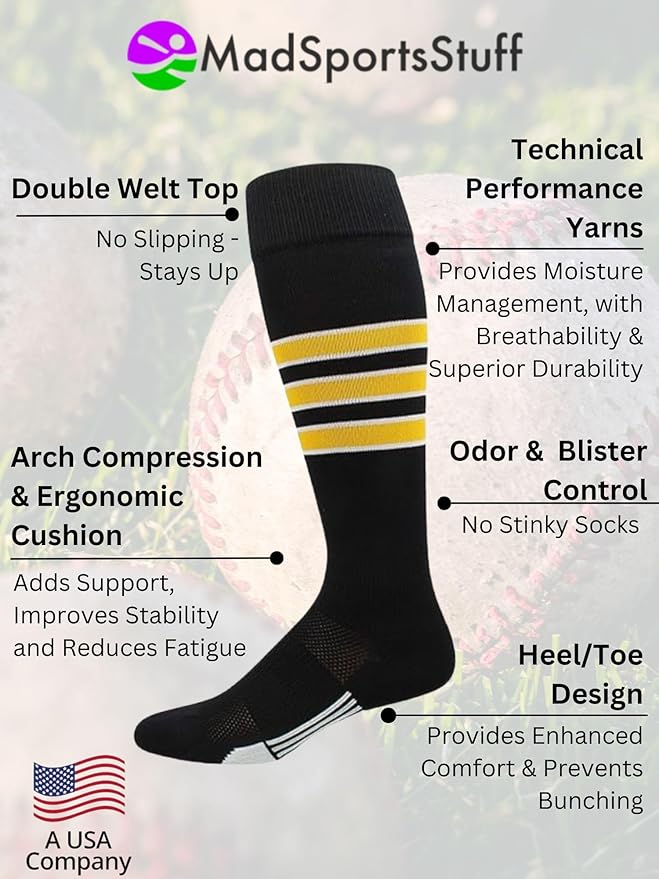 MadSportsStuff Softball Socks Baseball Socks | White & Team Colors | USA Made | Sizes for Girls, Youth Boys, Men & Women
