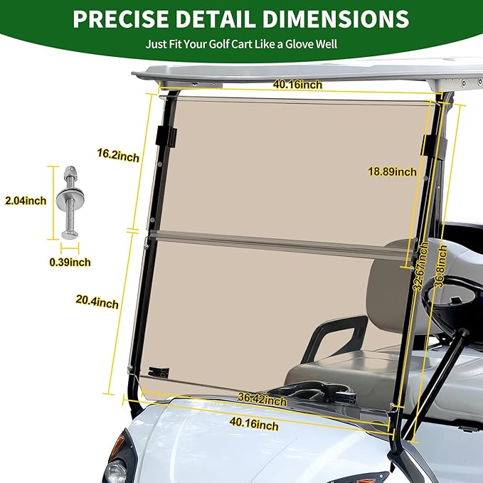 Golf Cart Foldable Windshield 3/16" (5MM) Thicken Only Fits 2007-2016 Yamaha G29/Drive, Fits 1"×1" Struts Rail Front Folding Acrylic Windshield Replacement, Included Mounting Hardware