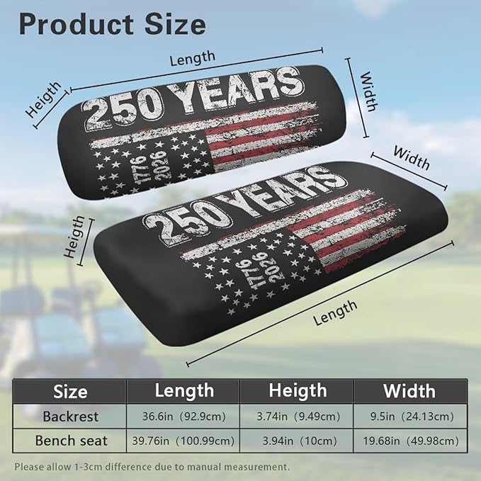 Bulopur American 250 Years Flag Golf Cart Towel Seat Cover Non-Slip Breathable Golf Cart Cushion Cover and Backrest Cover 2 Pack Golfcart Accessory for Golfer Gifts