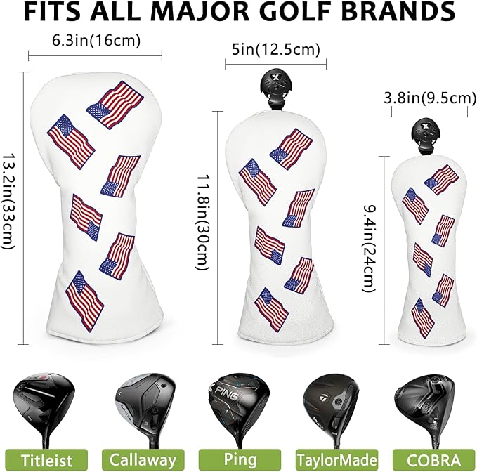 Golf Club Head Covers for Men Women, PU Leather Golf Headcover for Driver Fairway Wood and Hybrid, Funny Golf Accessories
