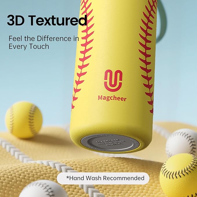 Softball Water Bottle - 20oz Insulated Misting Water Bottles Stainless Steel 3D Textured - Softball Accessories Gift for Kids