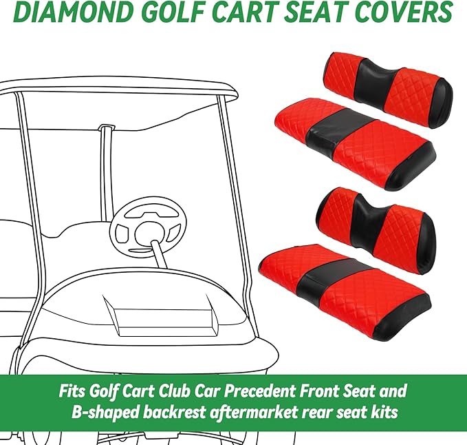 XUANYUDG0769 Golf Cart Front and Rear Seat Covers for Club Car Precedent 2004-up OEM Ordinary Front Seat and Aftermarket Common Rear Seat Kits, No Stapler Vinyl Leather Diamond Club Car Seat Covers