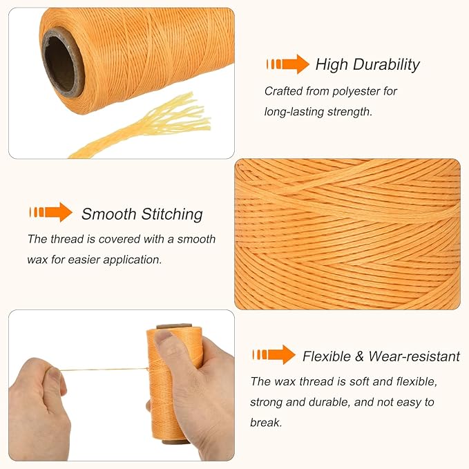 MECCANIXITY Waxed Thread, 284 Yard 0.8mm 150D Flat Wax Thread Polyester Waxed - Image 3