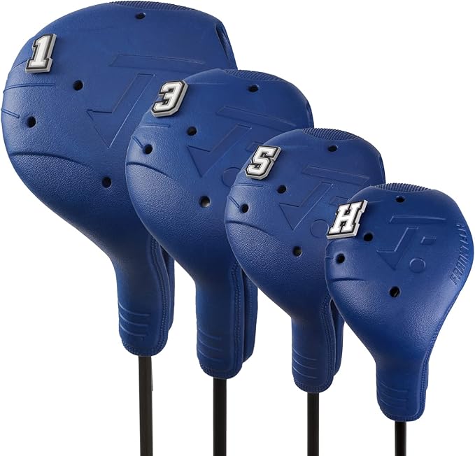 Snap-On Golf Club Covers for Right-Handed Golf Clubs, Easy On Off in 1 Second, Fits 460cc Drivers, Washable EVA Plastic with Shaft Lock, DIY Pins for Customization
