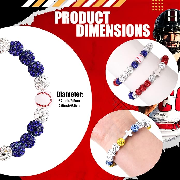 Landical 12 Pcs Baseball Ice Bracelet Beaded Charm Bracelets Cross Accessory Gifts for Baseball Team Party Favors