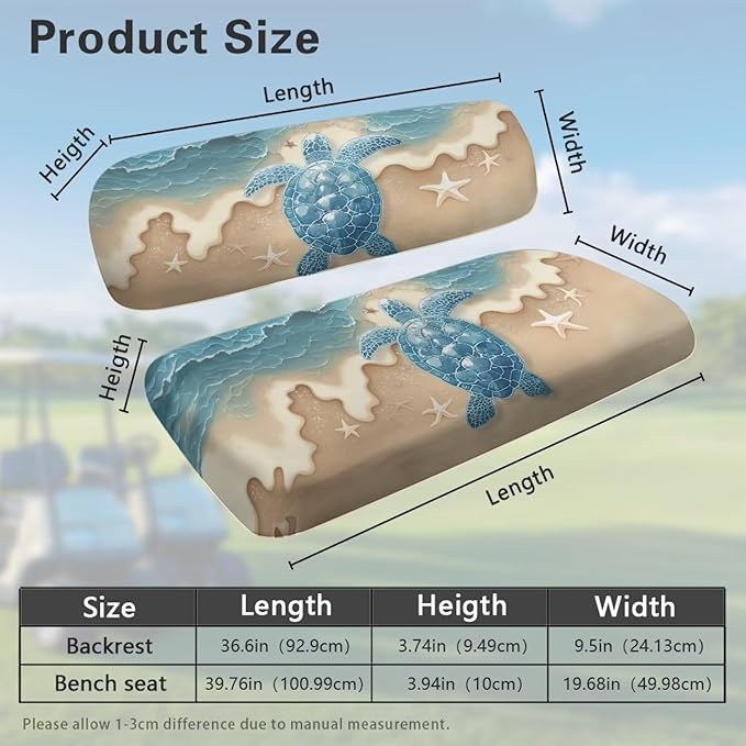 Bulopur Beach Sea Turtle Golf Cart Seat Towel Covers Ezgo Club Car Golf Cart Seat Covers Suitable for All Weather, Easy to Install and Washable