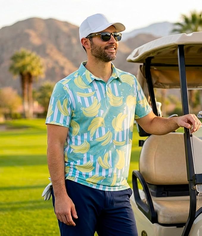 Tipsy Elves Men's Performance Golf Shirt - 4-Way Stretch, Quick Dry, Athletic Cut - Golf Polo