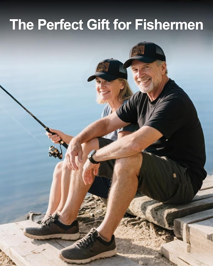 Embroidered Fishing Hats for Men, Birthday Father's Day Fisherman Gifts for Men Son Dad Husband Grandpa Adjustbale Mesh Fishing Trucker Hat Baseball Cap Black