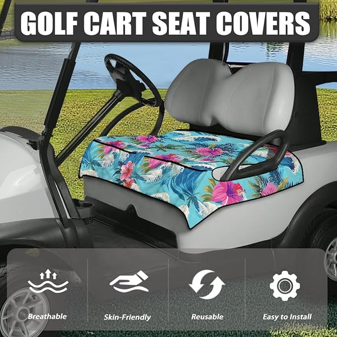 Golf Cart Seat Covers, Universal Golf Cart Seat Towel Blanket with 4 Front Pockets & Nonskid Bottom Fits for Club Car 2 Person Seats Golf Carts