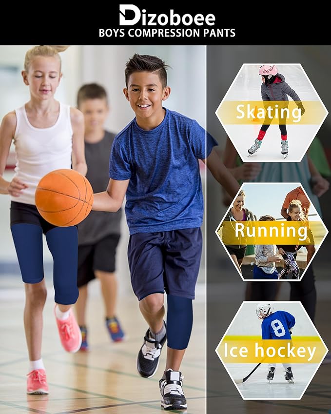 Youth Boys Compression Pants One Leg 3/4 Athletic Leggings for Sports Kids Basketball Tights Football Baseball Pants
