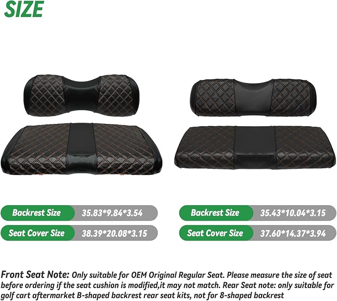 XUANYUDG0769 Golf Cart Seat Covers for Yamaha Drive/Drive 2 - Front and Rear, OEM Ordinary Front and Aftermarket Common Rear Seat Kits, No Stapler Vinyl Leather Diamond