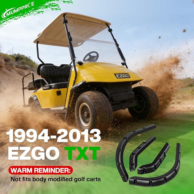 4PCS EZGO TXT Fender Flares, Golf Cart Front and Rear Fender Flares Compatible with 1994-2013 Gas & Electric EZGO Golf Carts, Premium PP Golf Cart Mud Guards with Self-Tapping Screws