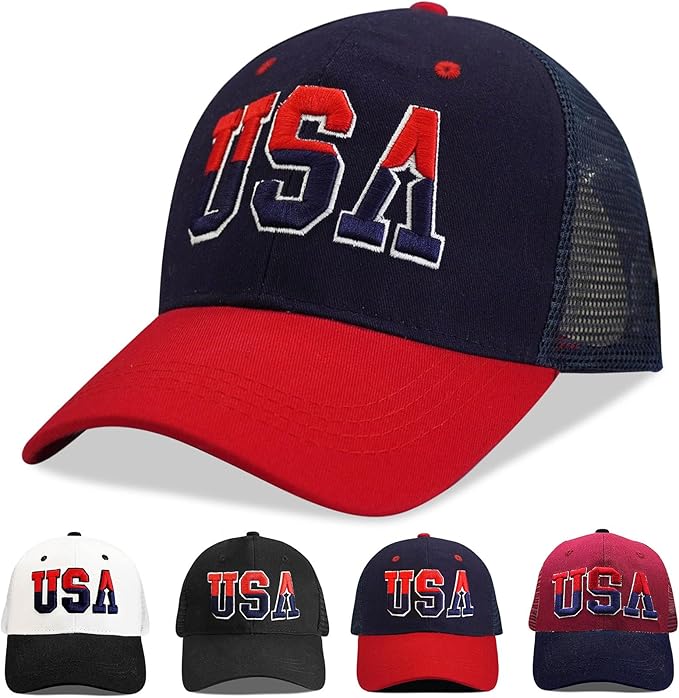 American Flag Patriotic Baseball Cap | Embroidered USA Flag 100% Cotton Adjustable Hat for Men & Women