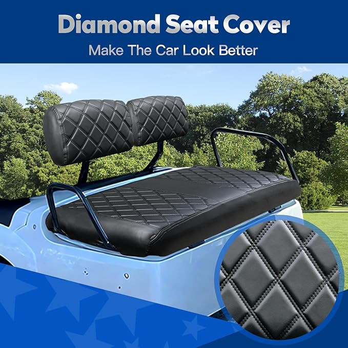 NOKINS Golf Cart Seat Covers Fit for Yamaha G2 G8 G9 G11 G14 G16 G19 G20 G21 G22 OEM Standard Front Seat Cushion, Yamaha Replacement Front Seat Covers, Golf Cart Accessories (Black&Black Stitch)