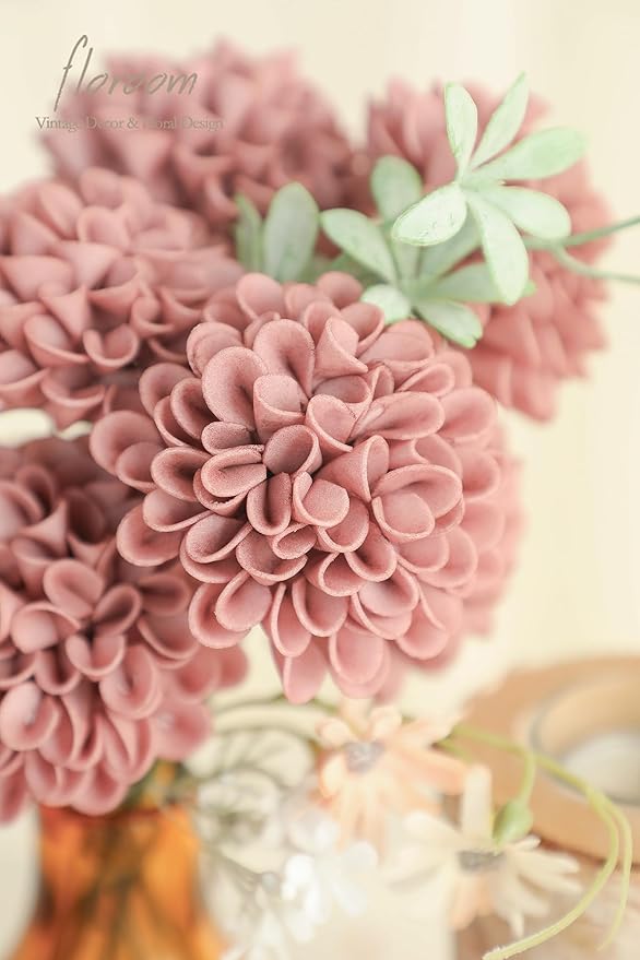 Floroom Artificial Dahlia Flowers 25pcs Real Looking Dusty Rose Foam Fake Roses - Image 4