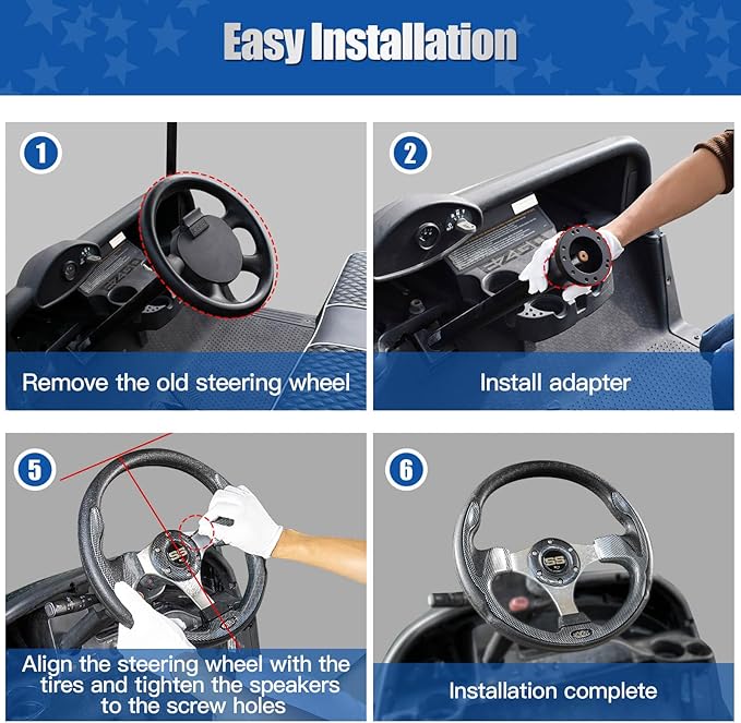 NOKINS 12.5" Universal Golf Cart Steering Wheel, Fit EZGO TXT/RXV/Club Car DS/Precedent/Yamaha, Most Golf Carts (Blue)