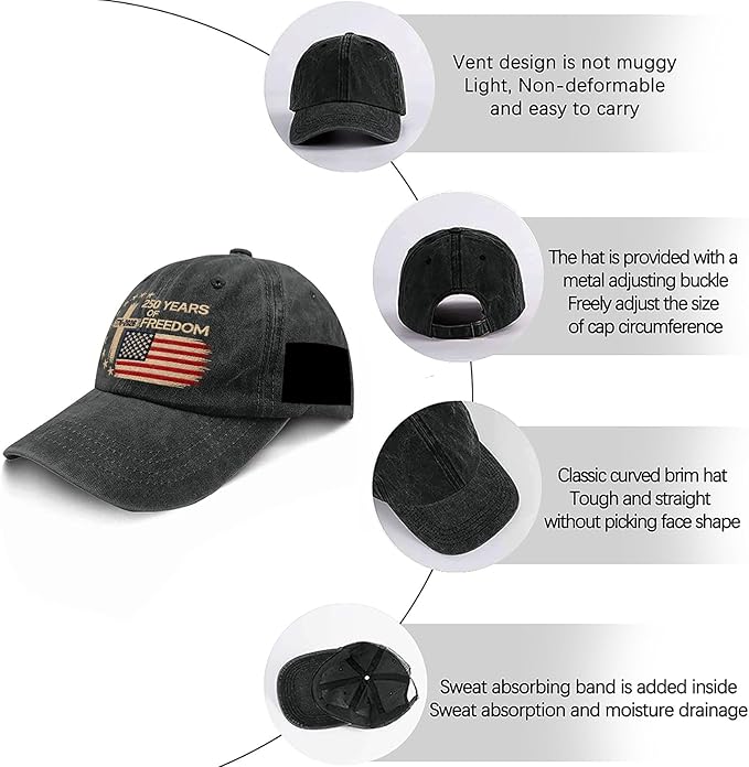 US 250 Years Freedoms 1776-2026 250th Birthday Embroidered Hats Garde Cap for Him