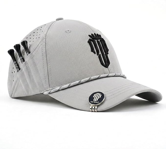 NJF Golf Hat Men - Breathable Mens Golf Hats, Adjustable Rope Hook and Loop Style Cap, Convenient Cap with Tee Holder