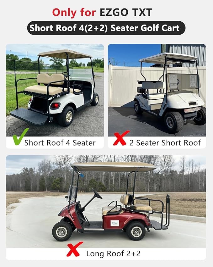 Golf Cart Enclosure 4 Passenger, Ezgo Golf Cart Cover for TXT Short Roof 2+2 Seater,Waterproof 600D Oxford Rain Cover Driving Enclosure,Roll Up 4-Sided Clear Windows&Door