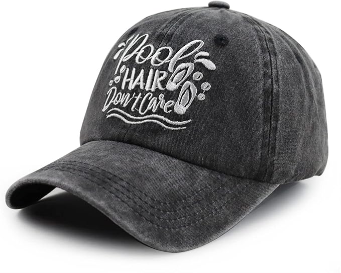 Pool Hair Don't Care Hat, Funny Adjustable Embroidered Pool Decor Baseball Cap for Women Men