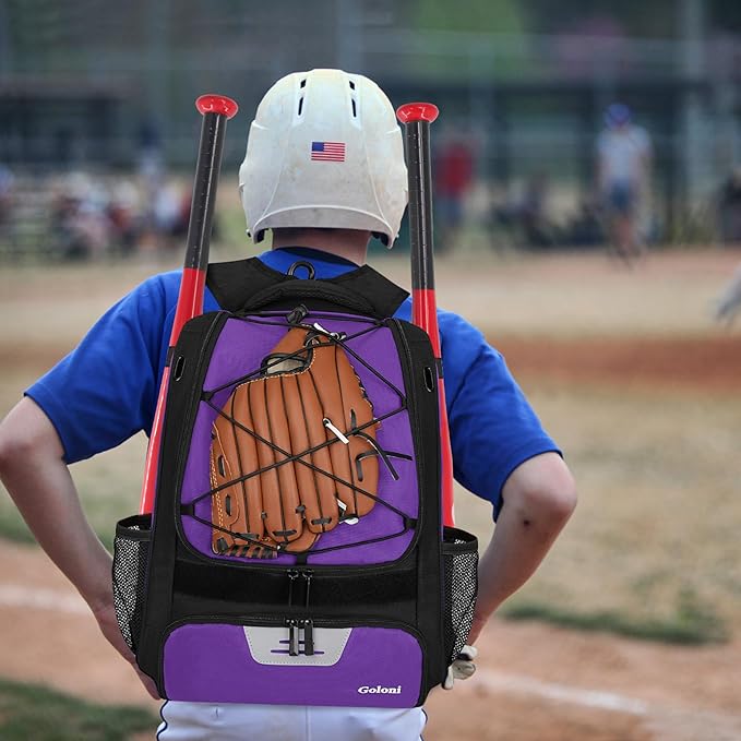 Goloni | Baseball Backpack,Baseball Bag for Adult,Softball Bat Bag with Shoes Compartment,Large Main Compartment for Helmet & accessories, Fence Hook