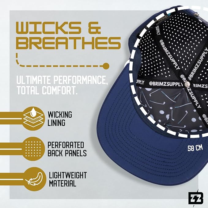 BRIMZ Golf Performance Hat - Tee Holder & Magnetic Ball Marker - Breathable, Sweat & Water Resistant Golfing Snapback Hat