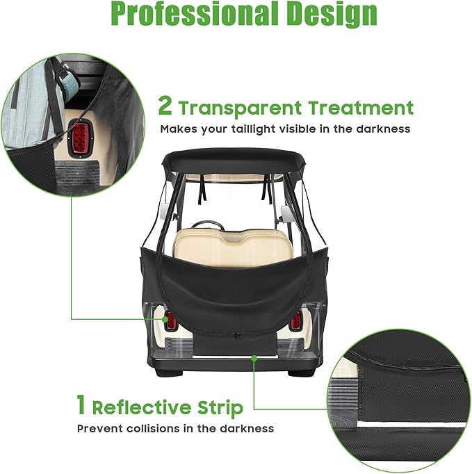 10L0L Golf Cart Driving Enclosure for Club Car DS, 2+2 Passenger Short Roof, Waterproof Windproof Heavy Duty 600D Rain Cover with 4-Sided Clear Windows & Durable Door Zipper, All-Weather Protection