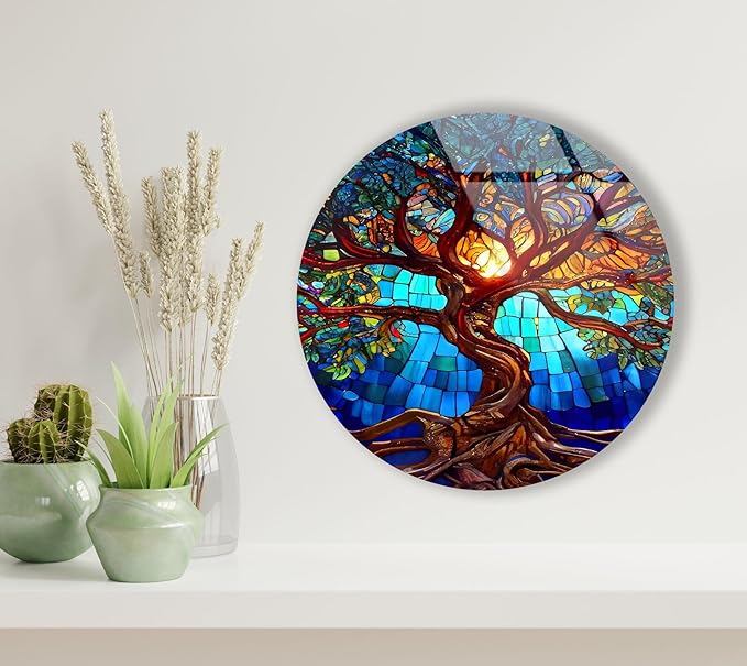 My Photostation.com 60WX40H'' Stained Blue Life of Tree Glass Wall ArtTempered - Image 6