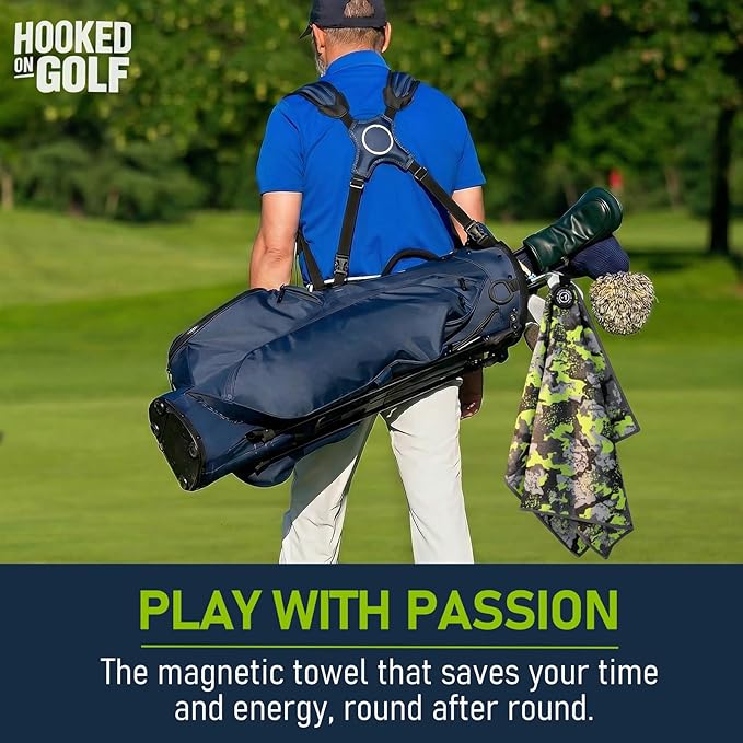 Magnetic Golf Towel 16x24 Ultra Absorbent Waffle Microfiber, Strong Magnet for Cart Clubs, Spot-Clean Design Golf Accessories Gifts for Men (Green-Camo)