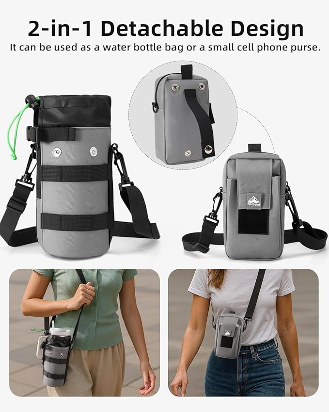 Nefeeko Magnetic Gym Bag, Water Bottle Holder with Phone Pouch, Adjustable Sling Strap, Detachable 2-in-1 Design, Gym Accessories for Men and Women, Water Bottle Bag for Fitness, Sports, Travel