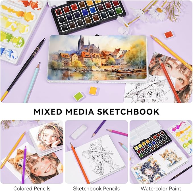 Lightwish Square Watercolor Journal, 100% Cotton, 300gsm/140lb, 24 Sheets Hot - Image 3