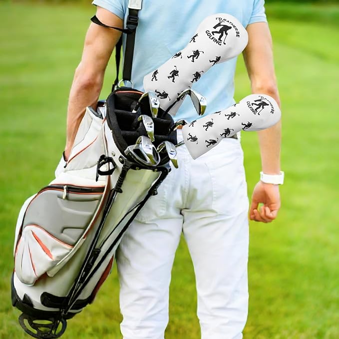 Golf Club Head Covers for Men Women, PU Leather Golf Headcover for Driver Fairway Wood and Hybrid, Funny Golf Accessories