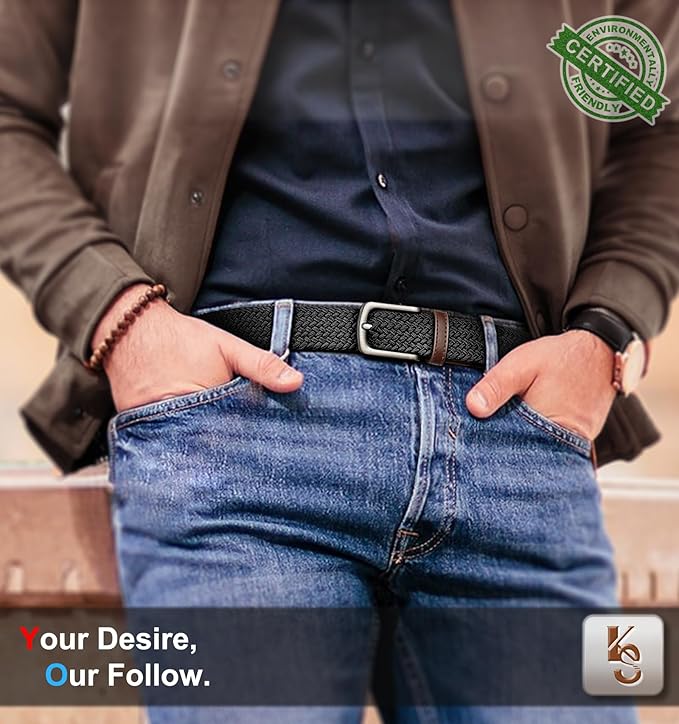 KEMISANT Men's Golf Belt 2 Pack-Braided Woven Stretch Belt for Gift Men Casual Jeans Sports Work 1 3/8"