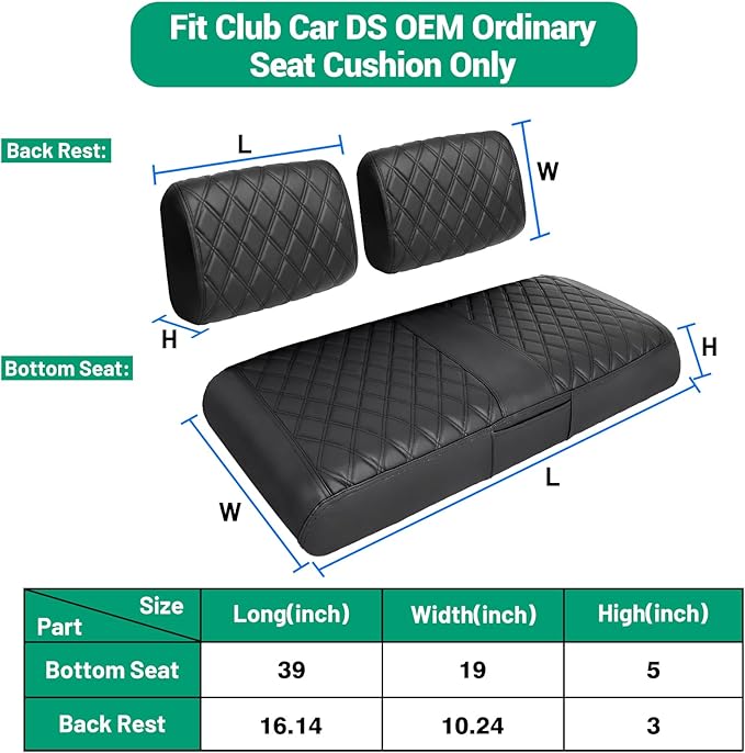 iLSKW Golf Cart Seat Cover for Club Cart DS Pre 2000, Premium Marine Vinyl, Diamond Stripe Black Stitching Anti-Chipping/Anti-Fading/No Stapler