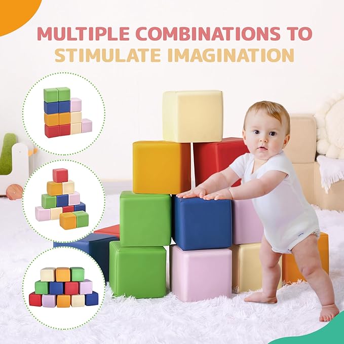 Foam Building Blocks for Kids: 12-Pieces PU Leather Colorful Foam Blocks - Image 5