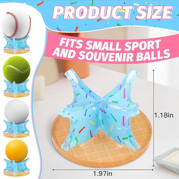Ice Cream Baseball Holder for Balls - Novelty Baseball Display Stand for Souvenirs & Autographed Balls - Cute Desktop Baseball Case Decor for Boys Room & Kids Gifts, Single Ball Support