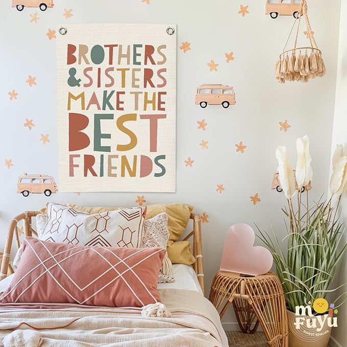 Kids Room Decor Linen Canvas Banner, Brothers & Sisters Make the Best Friends - Image 7