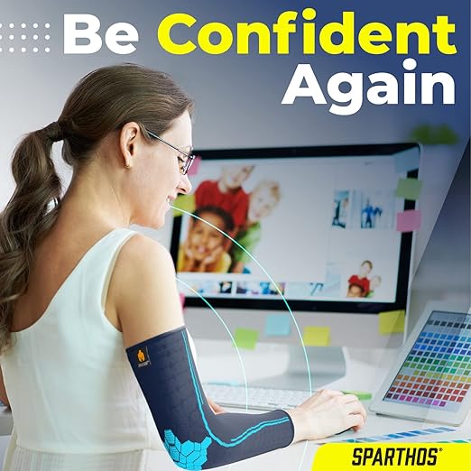 Sparthos Arm Compression Sleeve - Forearm Brace for Recovery, Support for Athletic Sports Running Tennis Baseball Lifting Football Gym Fit Shooting Weightlifting Golf - for Men and Women (Blue-XS)