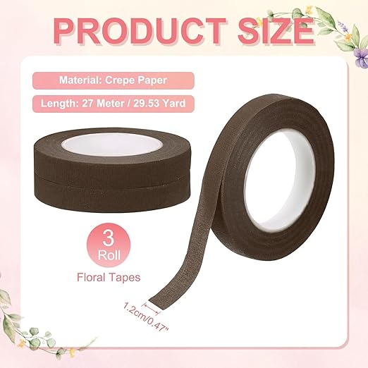 MECCANIXITY 3 Rolls Floral Tapes, 30 Yard x 1/16 in Florist Crepe Flowers - Image 2