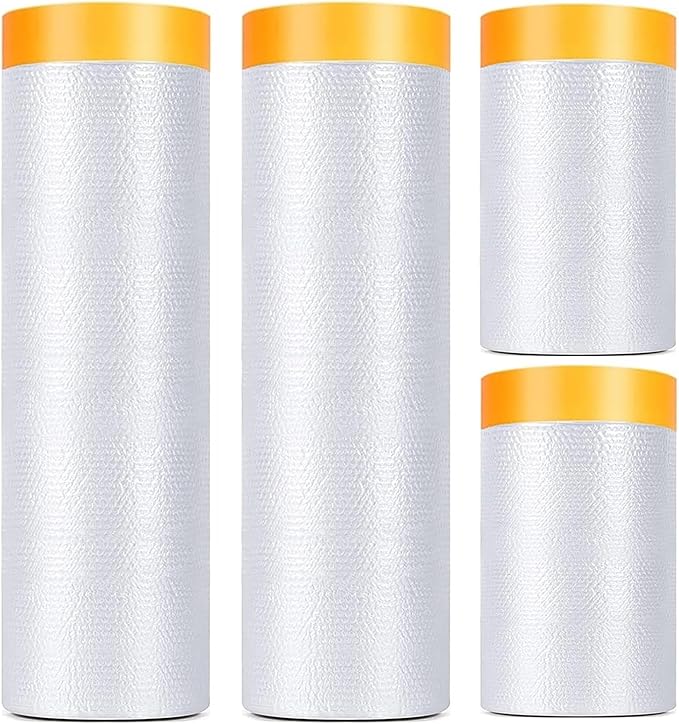 4 Pack Tape and Drape, 3 Sizes Pre-Taped Masking Film by KUANVE
