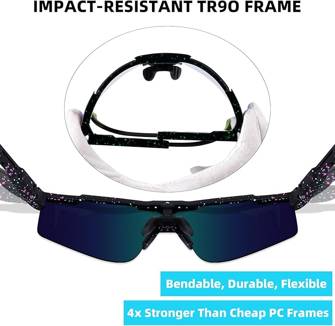 2-Sizes Kids Youth Baseball Sunglasses Men Women Vipers Sunglasses Softball Boys Girl True Polarization &UV Protection