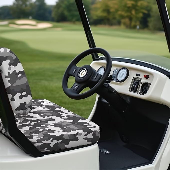 Bulopur Grey Golf Cart Seat Cover Camo Sport Golf Car Seat Cushion Cover for Most 2 Passenger Club Car Ez Go Golfcart Seats Cover Towel