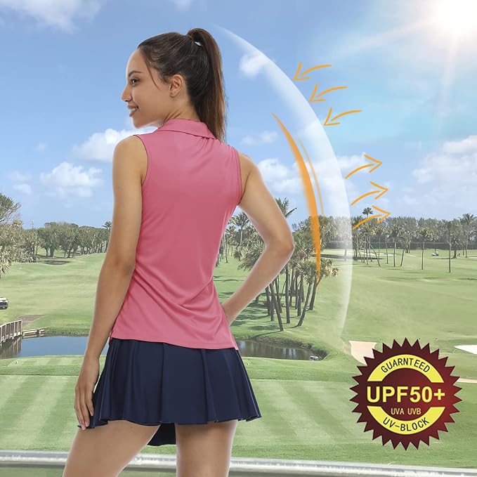 LastFor1 Women's Sleeveless Polo Golf Shirts Quick Dry 50+ UV Protection V-Neck with Collar Lightweight Tennis Tank Tops